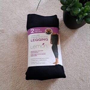 New! Lemon Fleece Lined Leggings 2 Pack Women's Size XS Black Seamless